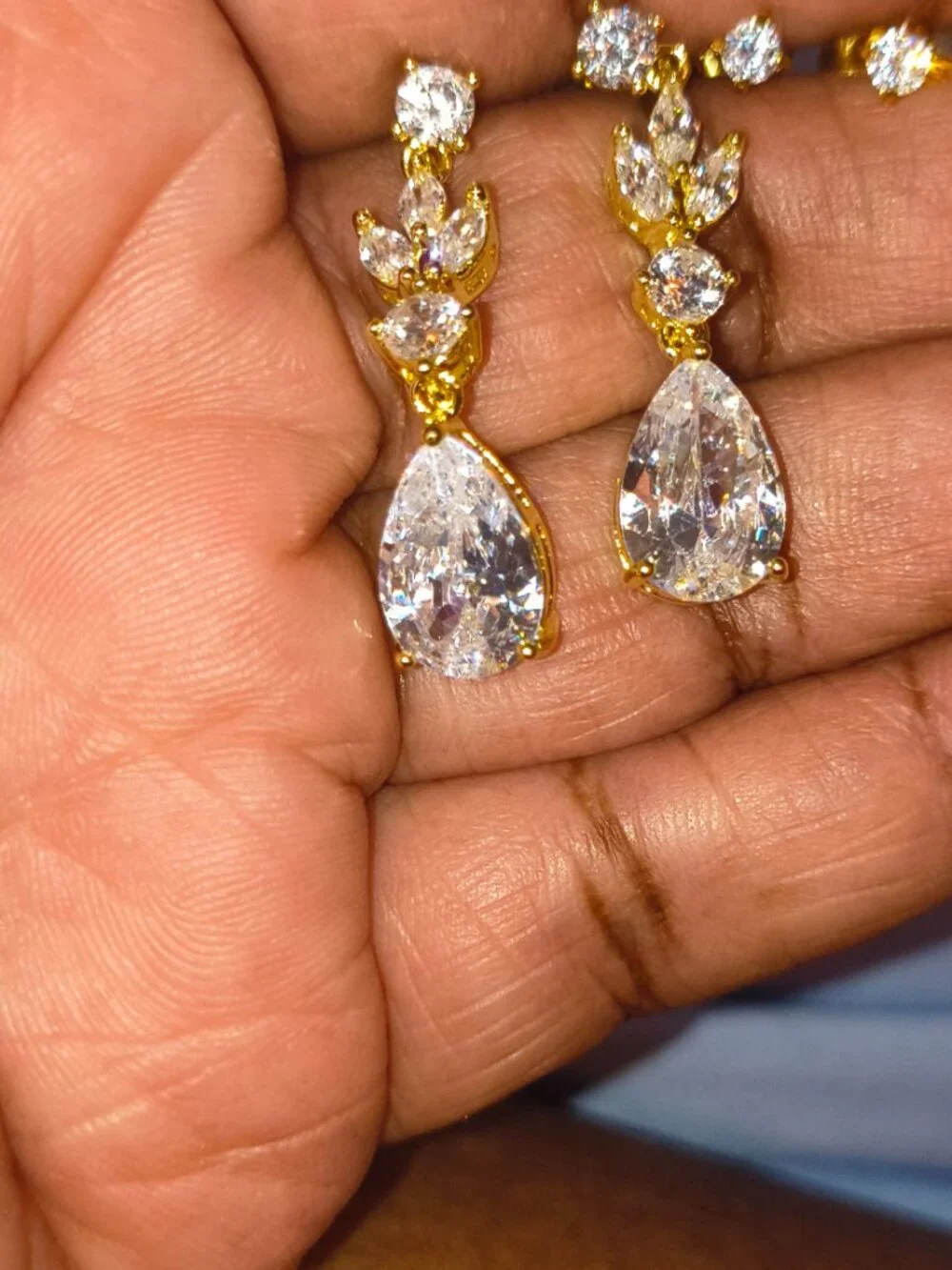 2 Pairs 14K Gold Silver CZ Dangle Stud Earrings